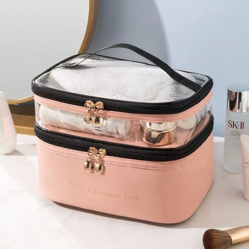 Beauty Case da donna da Viaggio Impermeabile a Doppio Scomparto – Grande Capacità, Organizer Cosmetici con Maniglia