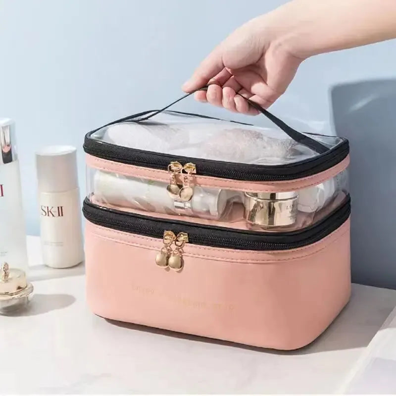 Beauty Case da donna da Viaggio Impermeabile a Doppio Scomparto – Grande Capacità, Organizer Cosmetici con Maniglia