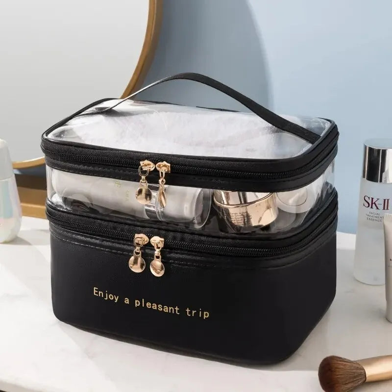 Beauty Case da donna da Viaggio Impermeabile a Doppio Scomparto – Grande Capacità, Organizer Cosmetici con Maniglia